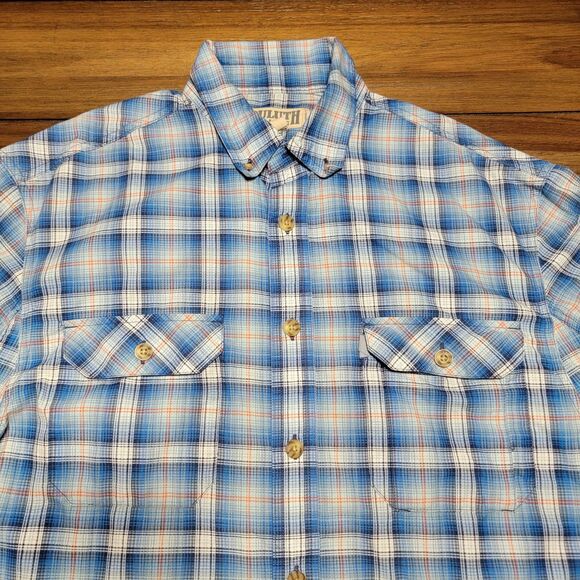 Duluth Trading Co SS Full Button Blue Plaid Shirt - Size Large Tall - Picture 2 of 6